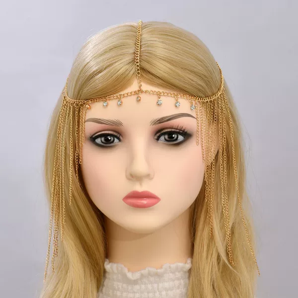 European and American Cross-border Popular Hair Accessories Flash Diamond Level Chain Jewelry Fashion Hair Belt Irregular Metal Chain Tassel Head Chain