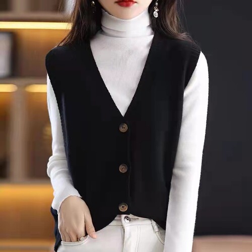  Spring and Autumn Layered Korean Style Slim Fit Simple Loose Solid Color Knit Cardigan Backless Top Women's Vest for Outerwear