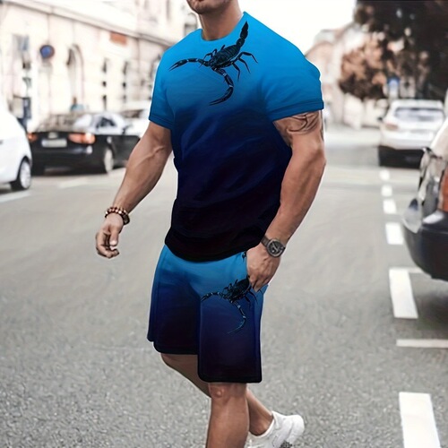 Summer Street Fun Short-Sleeve Short Shorts Set 3D Print Fashion Men's T-Shirts Two Pcs Set