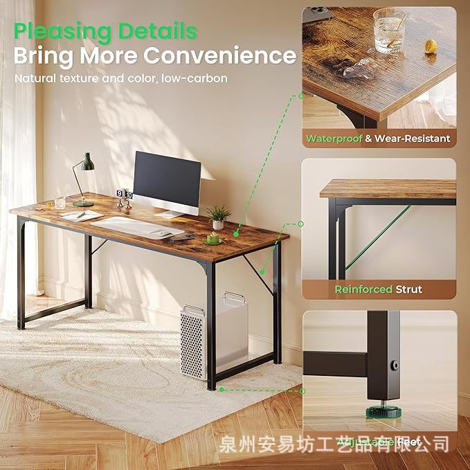 Home Office Desk Multifunctional Desk Large Leg Space Sturdy Metal Frame Rustic Brown Home Office Desk Multifunctional Desk Large Leg Space Sturdy Metal Frame Rustic Brown