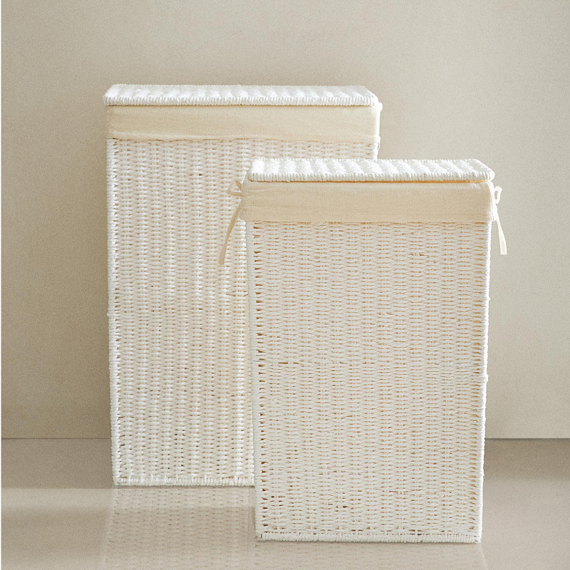 Amazon con cubierta cesto de lavandería plegable cuerdas de papel trenzando cesto de ropa sucia gran capacidad de ropa trenzada a mano cesto de almacenamiento