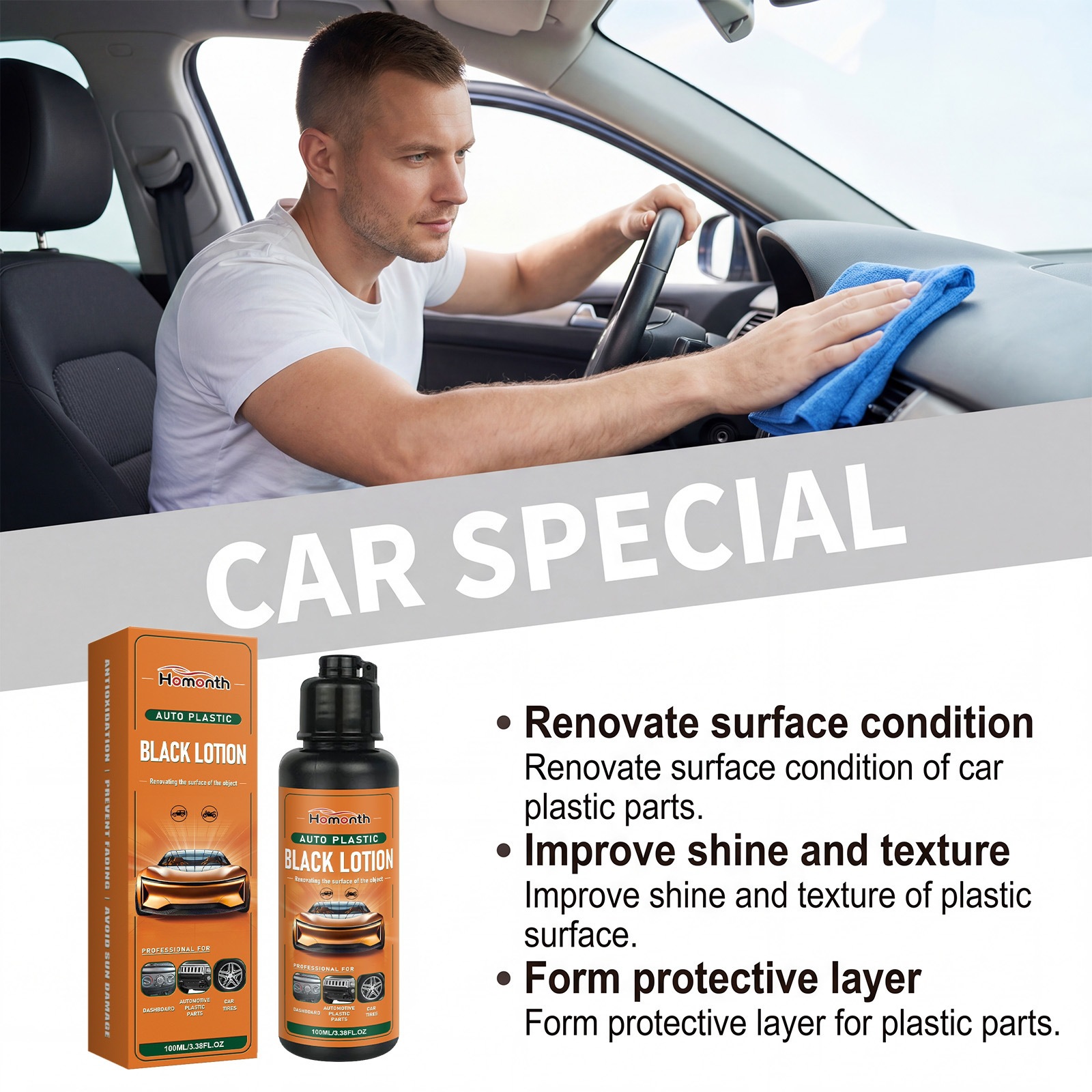 Homonth Car Plastic Renovation Agent Car Interior Plastic Cleaning Film Formation Renovation and Shine Daily Maintenance