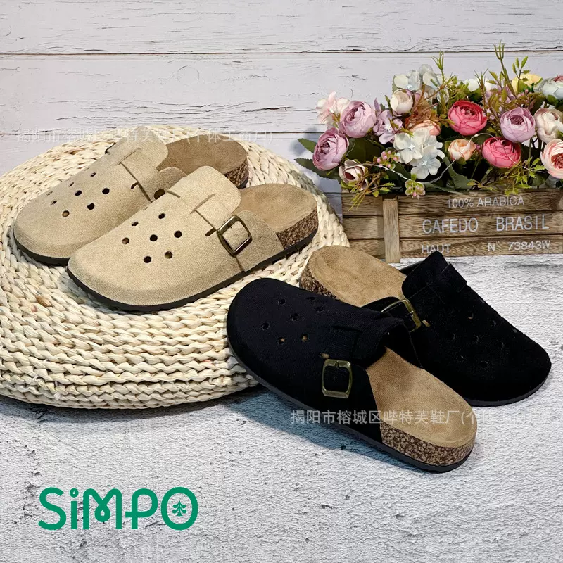 birkenstock外贸跨境洞洞透气罗马软木毛毛勃肯鞋包头平底拖鞋女