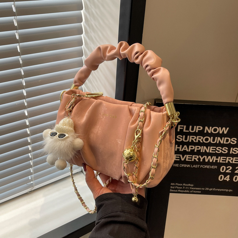 New Women's 2024 Fashion Trend Crossbody Versatile Casual Chain Shoulder Solid Color Handheld Folded Bag_voghion.com