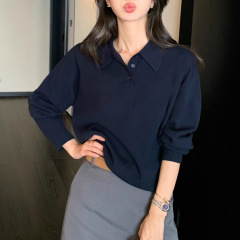 pusumd 慵懒基因 polo领套头毛衣女春秋宽松慵懒长袖针织衫上衣