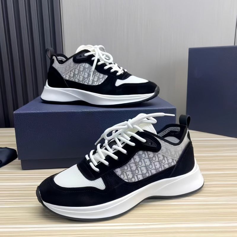 European Style B25 Trendy D-Letter Low-Top Casual Men's Shoes with Monogram Embroidery, Thick-Soled Lace-Up Breathable Sneakers
