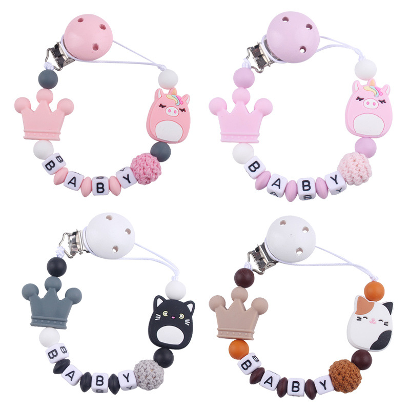 Productos para bebés amor clip de tetina dibujos animados creativos juguetes unicornio silicona molar tetina cadena anti-caída cadena