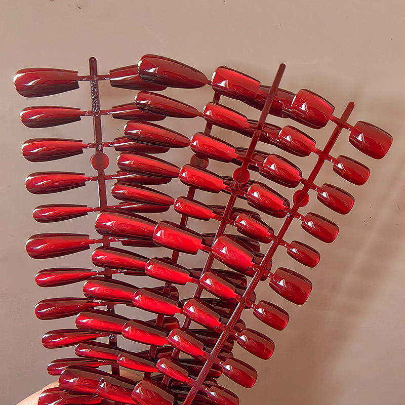 5 Types of Nails] Handmade Pre-Made Nails, Retro Burgundy Cherry Cat-Eye Nail Tips, Nail Polish Spray, Wearable Nails