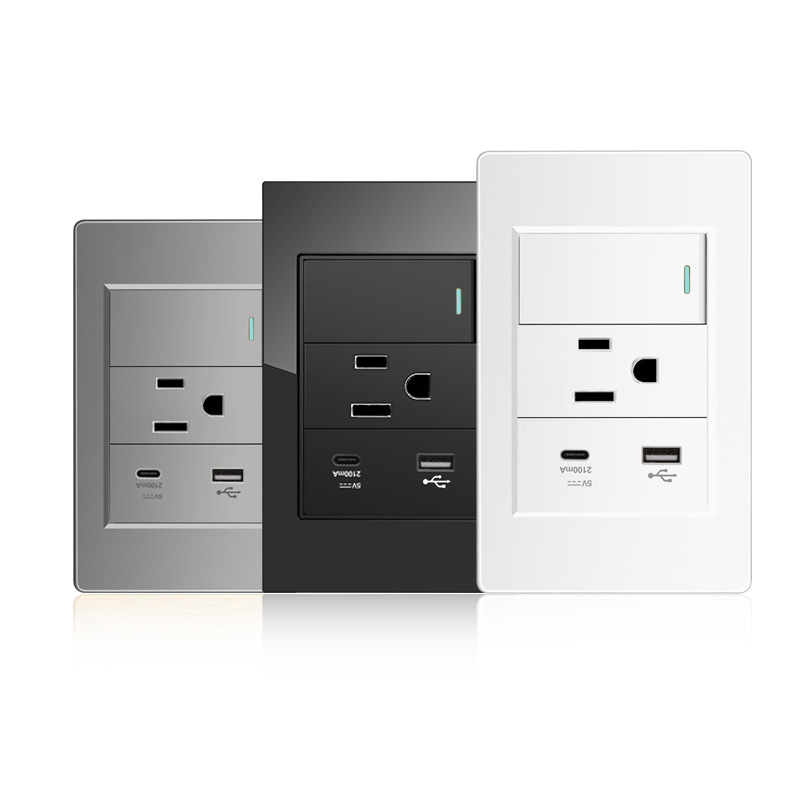 16A América del Sur, México, Taiwán, un panel gris abierto de doble control, conector de carga USB TYPEC de tres agujeros