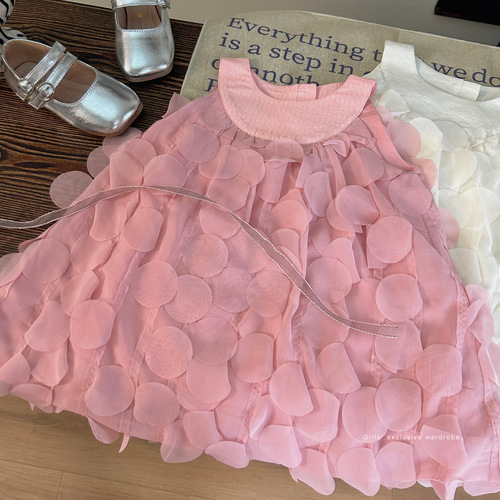 Korean children's clothing 2024 new spring and summer girl dress children petal princess dress loose sleeveless backless dress