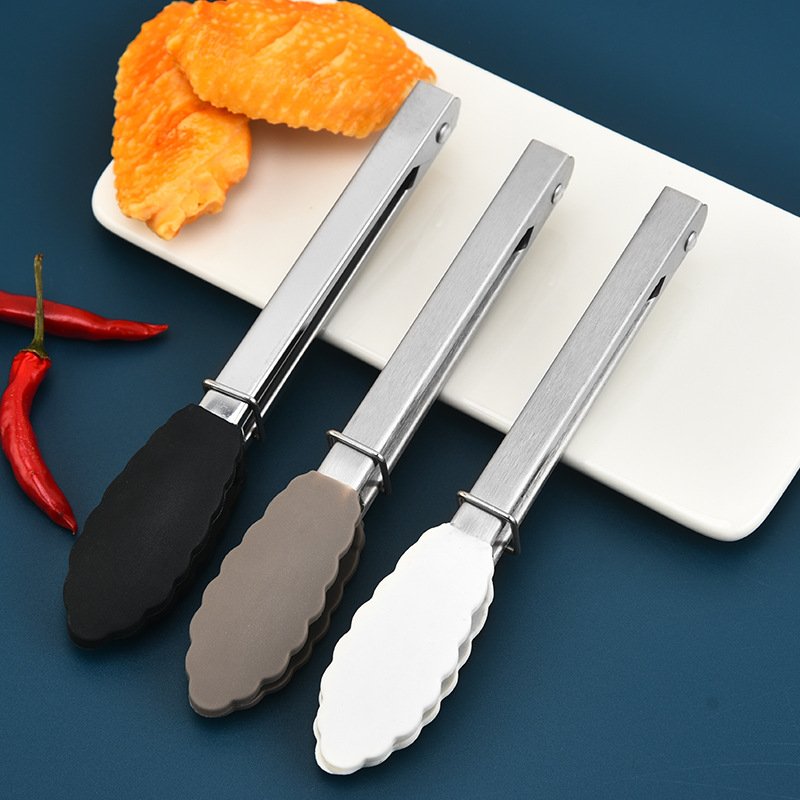 Factory direct children's silicone food clip square buckle stainless steel food clip kitchen baking barbecue utensils