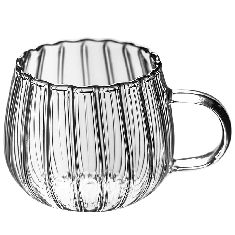 Taza de vidrio de alta borosilicona con rayas verticales gruesas, taza de café, taza de desayuno de leche, taza de agua de bebida de oficina en el hogar