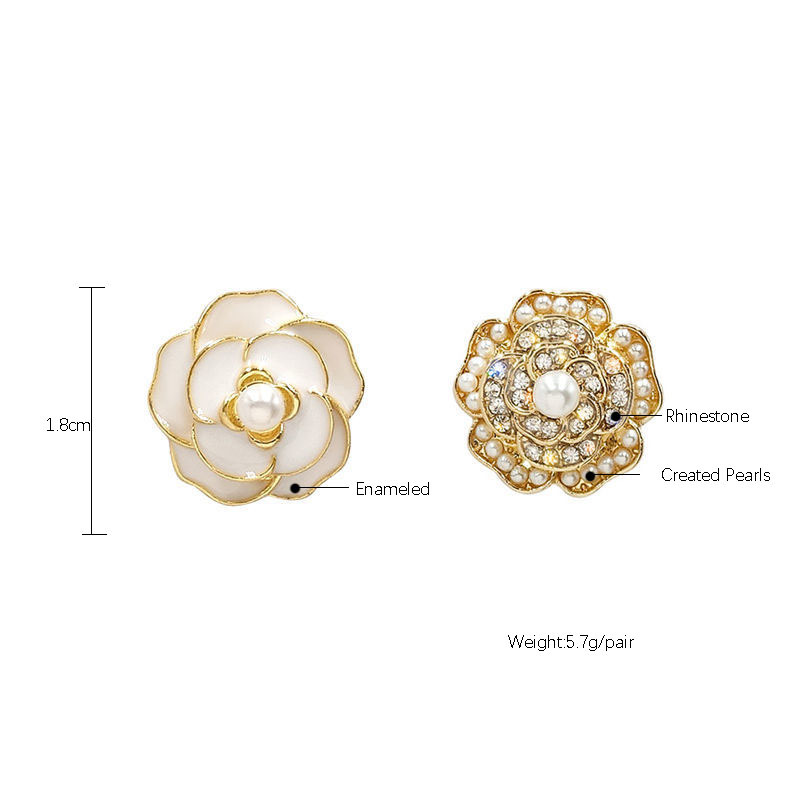 lady simple elegant French retro oil drop pearl camellia flower earrings