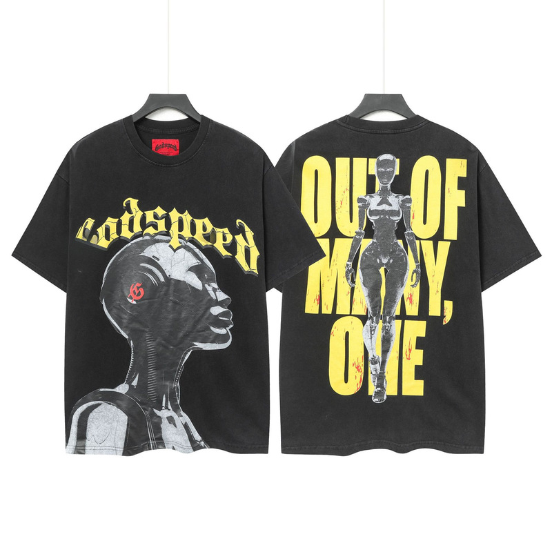 25ss アメリカのトレンディなブランド GOD ロックバンド ヒップホップ レタープリント 半袖 高品質 コットン Tシャツ カップル同スタイル|undefined