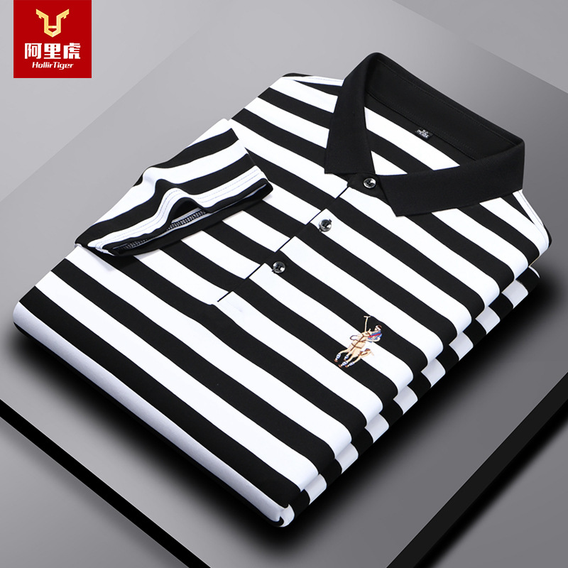 Alihu Men's Summer New Classic Color-Coated Stretch Stretch Plain Weave Moisture-Wicking Fashion Casual Short-Sleeve Polo Shirt