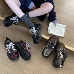 首谷复古小众配阔腿裤的老爹鞋女款2025新款厚底小个子增高丑萌鞋