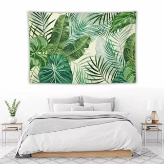 东南亚热带植物叶子风格周边插画客厅装饰画房间背景墙布挂布毯