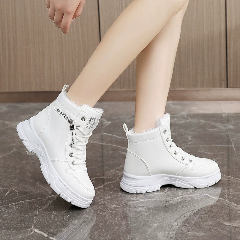 Новые женские туфли осень-зима в solid color W2573, плюс бархатная хлопковая обувь, простые тёплые высокие кеды на толстой подошве, для роста