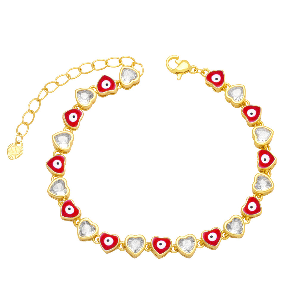 Fashion Copper Heart shape Eyes Bracelet Daily Zircon Copper Bracelets