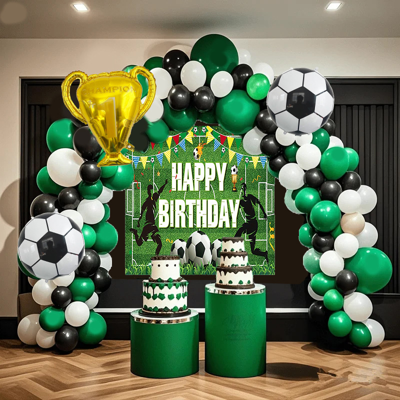 Balón verde de fútbol para niños con tela de fondo de cumpleaños set decoración de la Copa del Mundo
