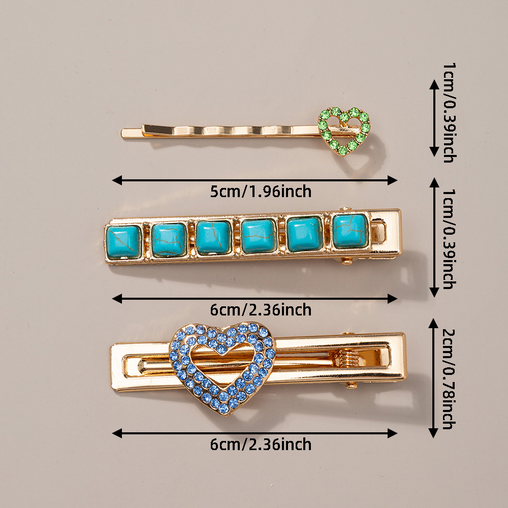 18g Weight Hair Clip Hair Accessories Type December Birthstone Turquoise Inlay Material 1 Set Quantity Outdoor, Street, Shopping Occasion Alloy Material Oval, Heart Shape Pattern Women's Gender Plating, Inlay Design Retro Style Women's Retro Oval Heart Shape Alloy Plating Inlay Turquoise Hair Clip 16