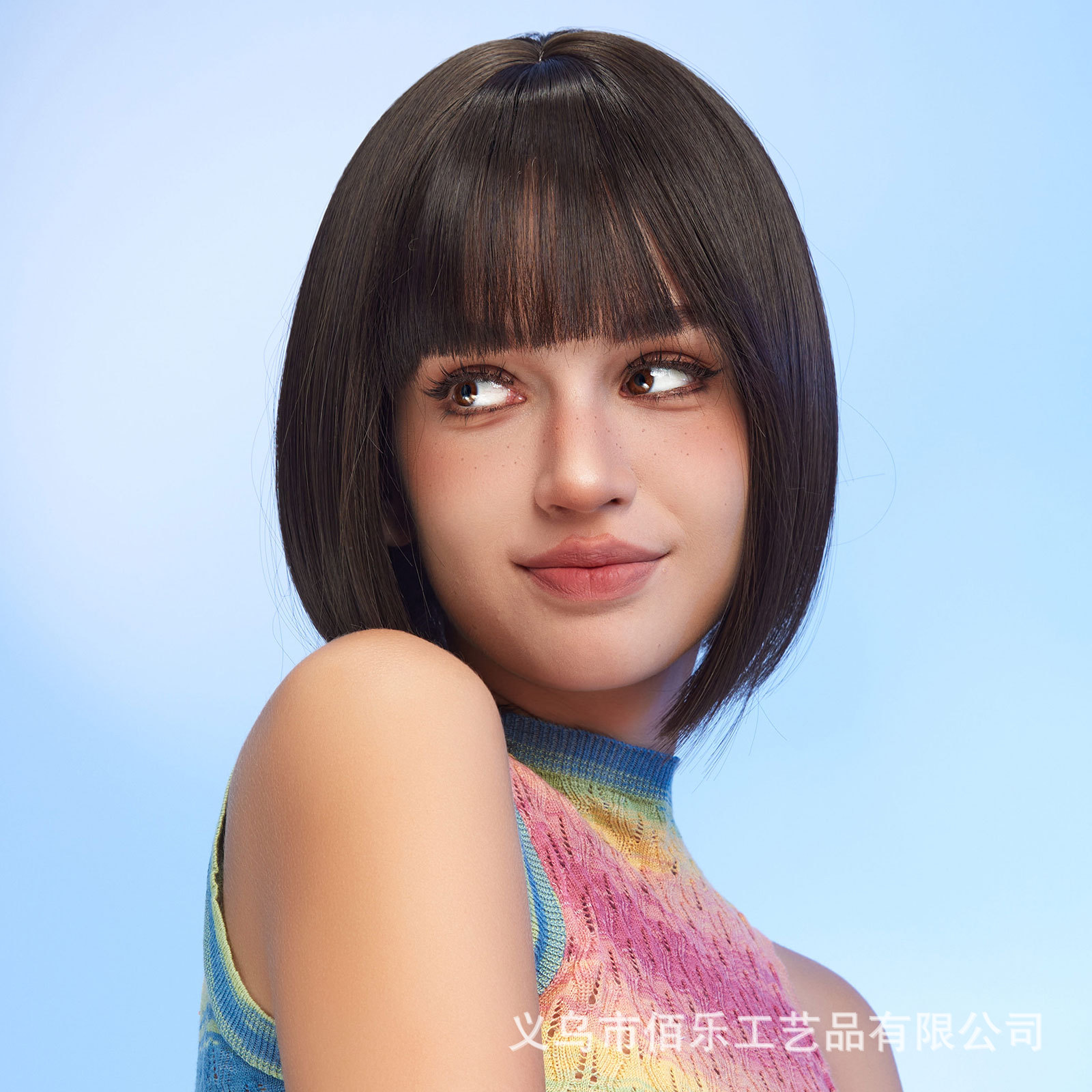 Peluca de cabeza de onda opcional multicolor cubierta de cabeza completa Bangs Bobo marrón Pelo Corto fibra química pelo de seda de alta temperatura