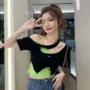 辣妹露肩不规则夏季t恤