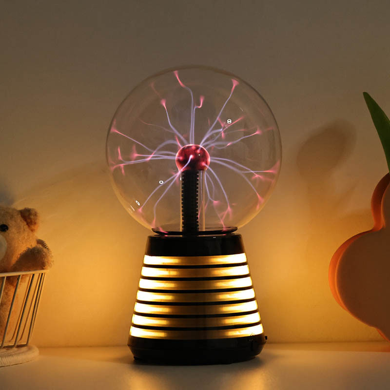 跨境新款设计6寸闪电球夜灯礼品装饰声音控制音乐RGB跳动静电球