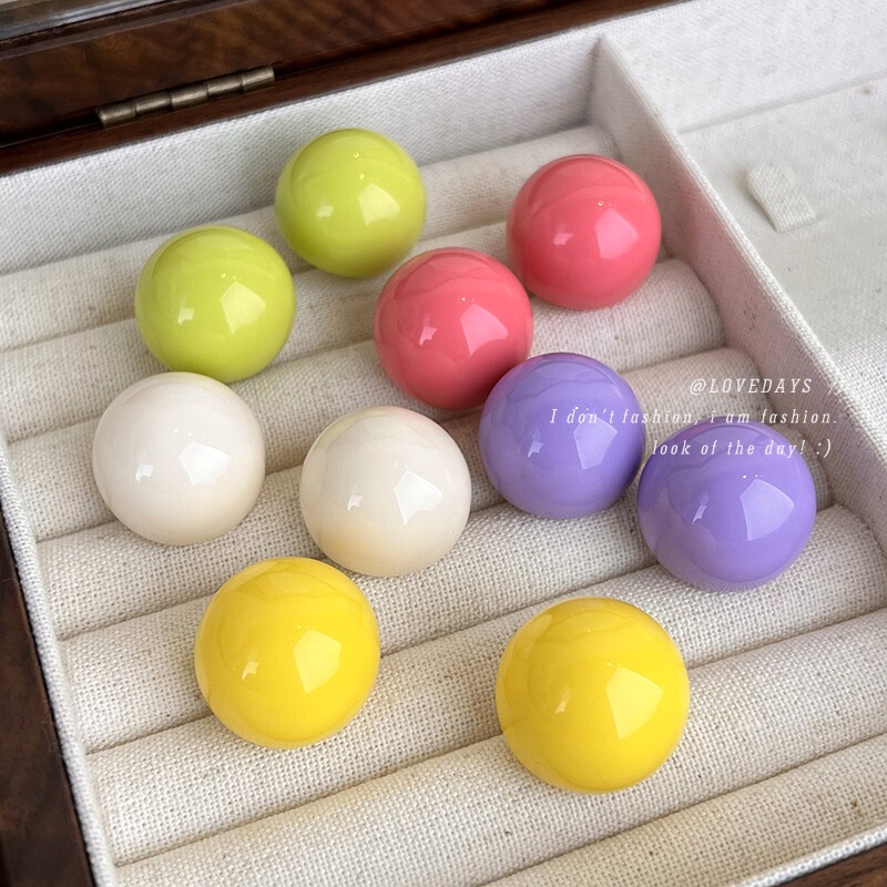 "Colorful Rainbow" Lively Warm Color Candy Color Bean Earrings Colorful Round Resin Earrings Earrings