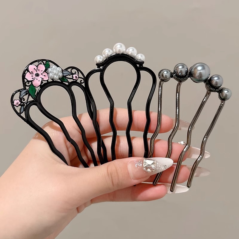 Perla temperamento disco de cabeza detrás de cuatro dientes peine nuevo estilo chino en forma de U pinzas de cabello 2024 nuevo tocado de gama alta