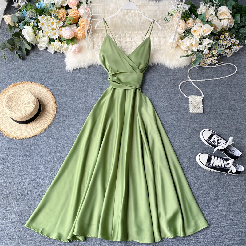Foreign Trade Chic Gentle Style Long Skirt for Women 2025 Summer New Goddess Plan Backless Lace-Up Waist Strap Foreign Trade Chic Gentle Style Long Skirt for Women 2025 Summer New Goddess Plan Backless Lace-Up Waist Strap