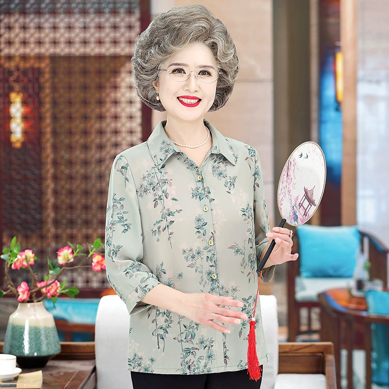 Летняя рубашка для мамы, новинка 2025 года, женская бабушкина рубашка среднего и пожилого возраста, модная одежда для пожилых женщин с лацканами