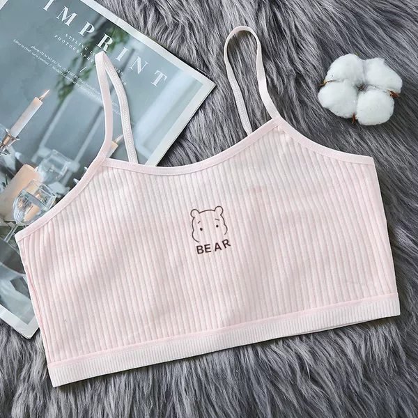 White background bear double layer sling pure cotton [pink]