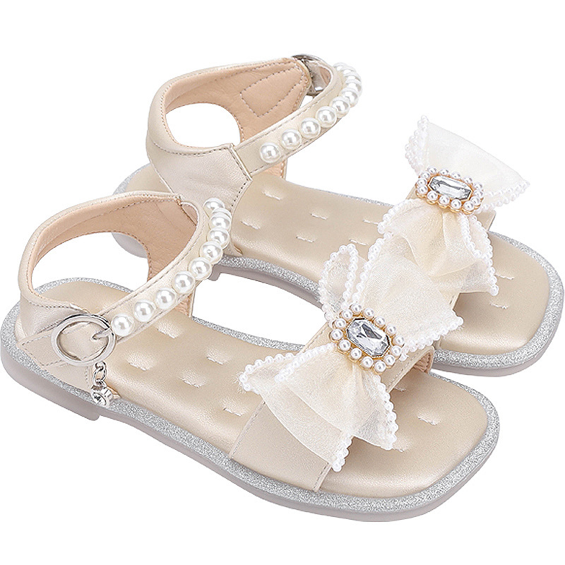 Girls' sandals 2022 new middle and large children's bow water diamond soft bottom beach shoes baby girl princess shoes