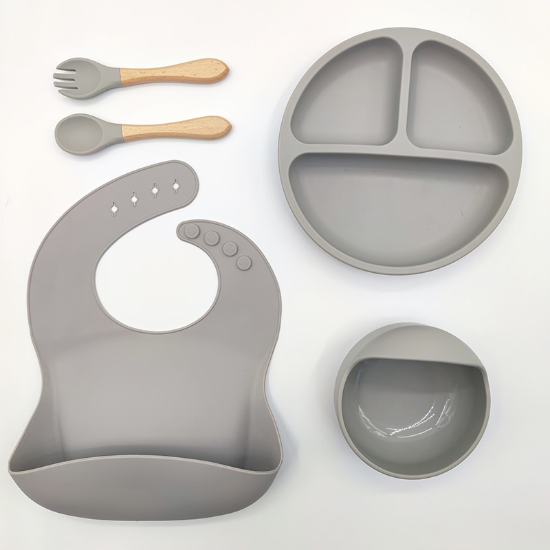 Juego de vajilla de silicona para niños, vajilla para alimentación maternoinfantil, plato de comida, tazón de comida, bebé aprende a comer, plato separado