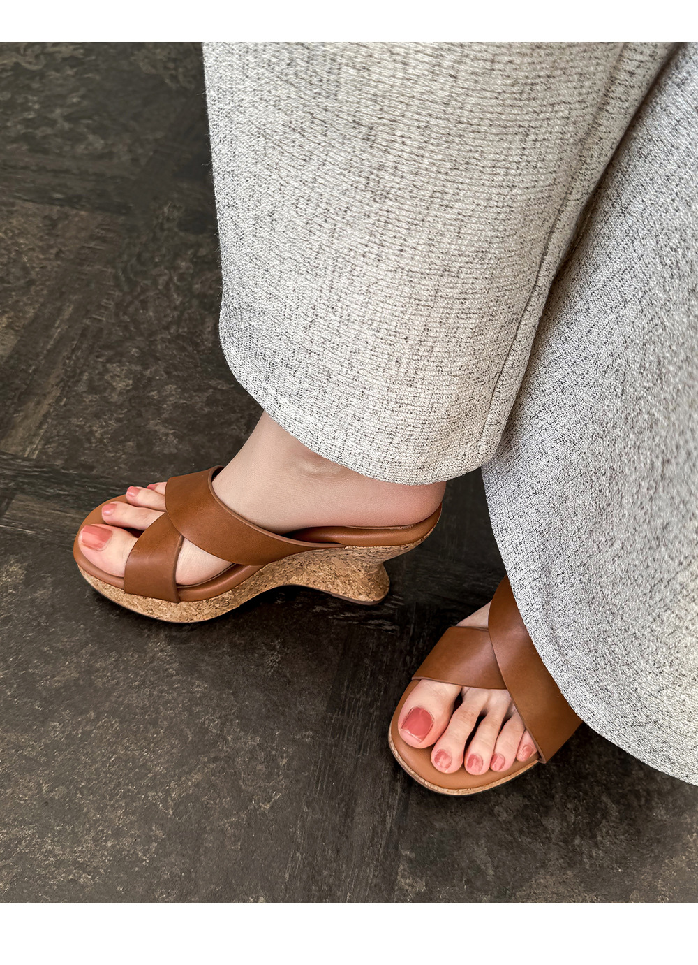 Sandal cao gót nữ quai chéo hở mũi đế xuồng tăng chiều cao — màu nâu, Hồng tím, màu trắng ngà chi tiết 8