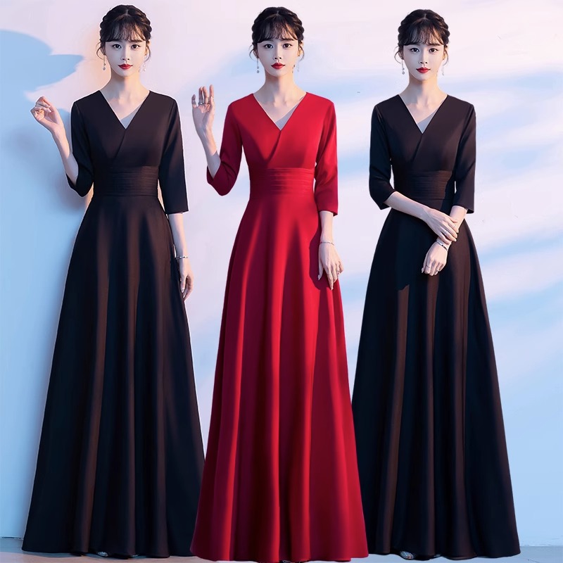 Black Choir Performance Dress for Women, Conductor's Long Gown, 2026 New Model, Long Red Dress for Singing Competitions, Art Exam Attire