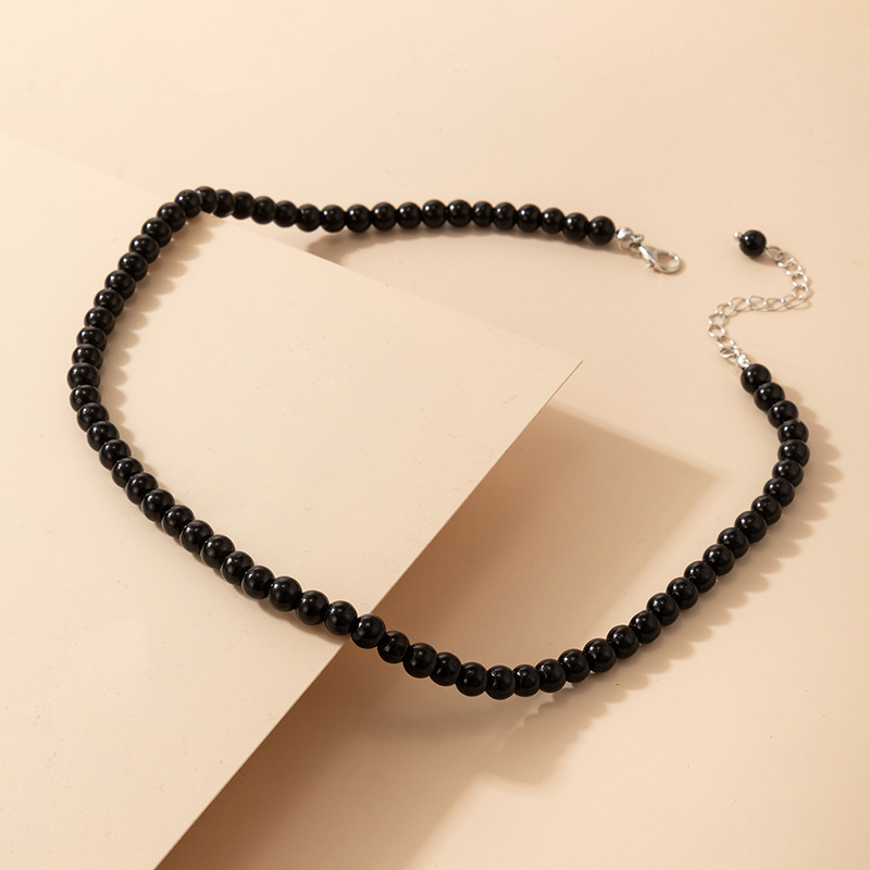Fashion Jewelry Black Beaded Single Layer Necklace Geometric Bead Clavicle Chain display picture 4