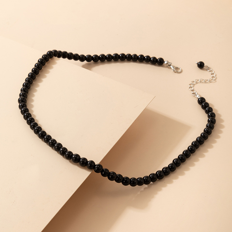 23g Weight Necklace Classification Geometric Pattern Unisex Gender Simple Style Style Fashion Jewelry Black Beaded Single Layer Necklace Geometric Bead Clavicle Chain 3