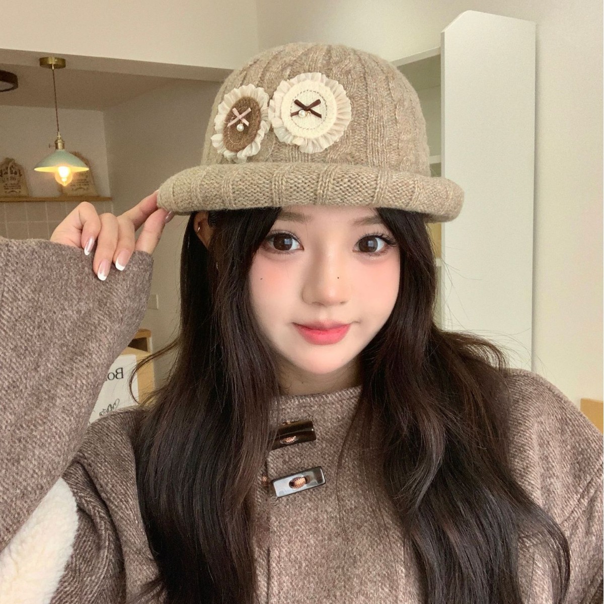 Gorro Sombrero Tejido de Lana Cálido con Moño de Poliéster para Invierno image 5