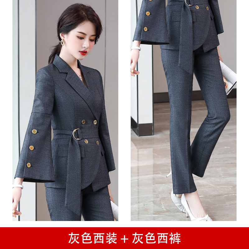 Blue Professional Suit Suit Women's Autumn New Western-style Celebrities Xiaoxiangfeng Fashion Temperament Goddess President Two-piece Suit