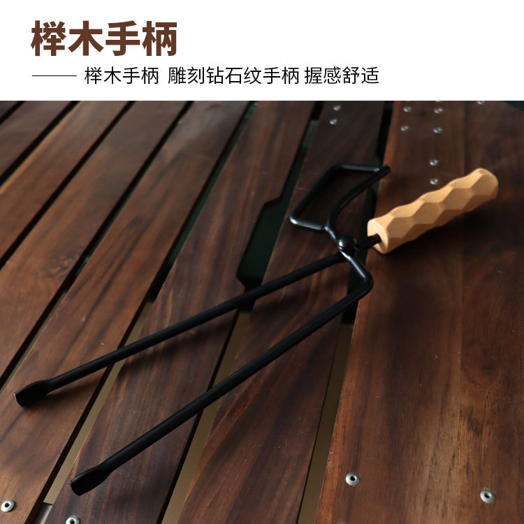 Clip de carbón de camping transfronterizo suministros al aire libre anti-escaldado mango de madera alargado carbono nuevo resorte pinzas de clip de carbono