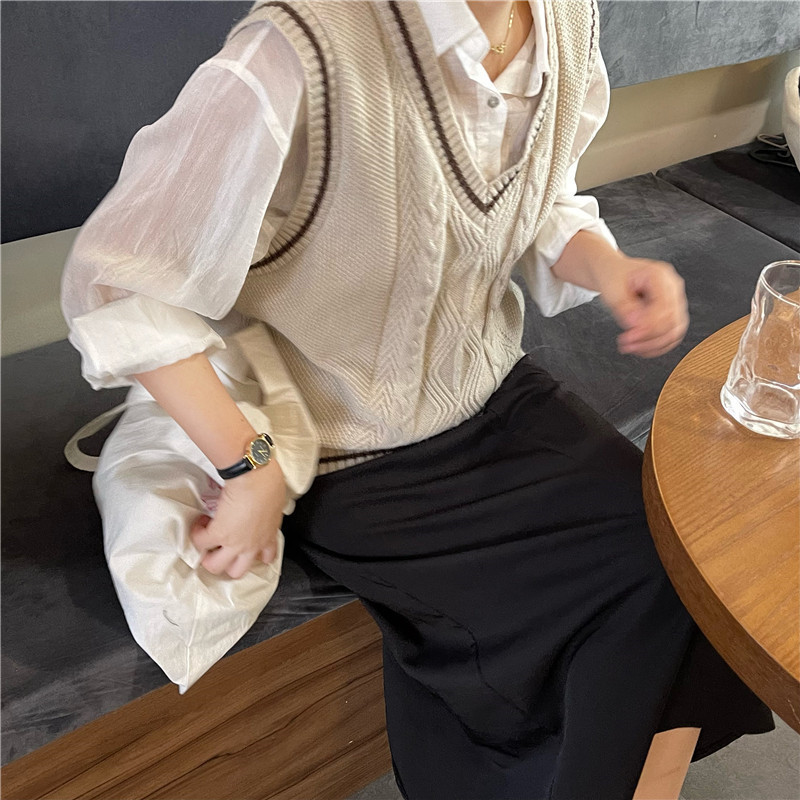 学院风潮流春秋装气质洋气减龄时尚麻花毛衣女马甲上衣|undefined