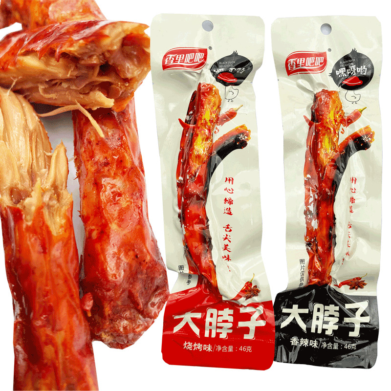 Xianglibaba Big Neck Roasted Neck Snack, One Whole Piece, Hand-Torn Long Neck, BBQ Flavor, Spicy Flavor, Bagged Snack