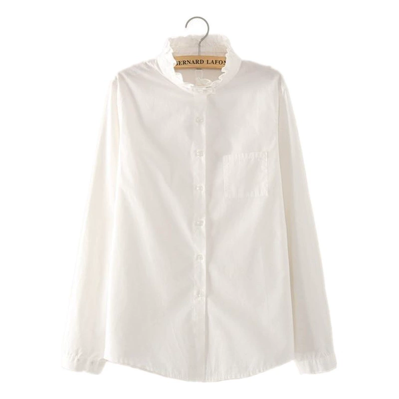 Трансграничная новинка 2025, элегантная женская рубашка в корейском стиле с белым грибком и воротником-стойкой, профессиональная рубашка с длинными рукавами, женский свободный топ