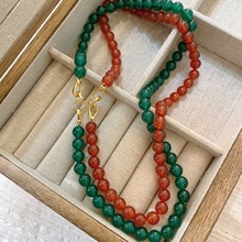 中式风撞色盘扣项链毛衣链高级淡雅东方韵味绿玛瑙串珠