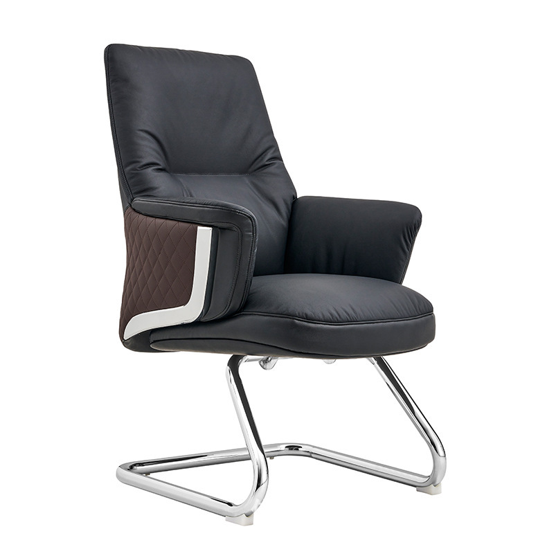 Factory Direct Sales Modern Simple Bow Steel Frame Chair with Armrests Conference Leather Office Chair Home Wheelless Computer Chair