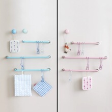 创意粉蓝色装饰冰箱贴挂杆胶布谷子收纳铁皮柜厨房挂手套抹布杆