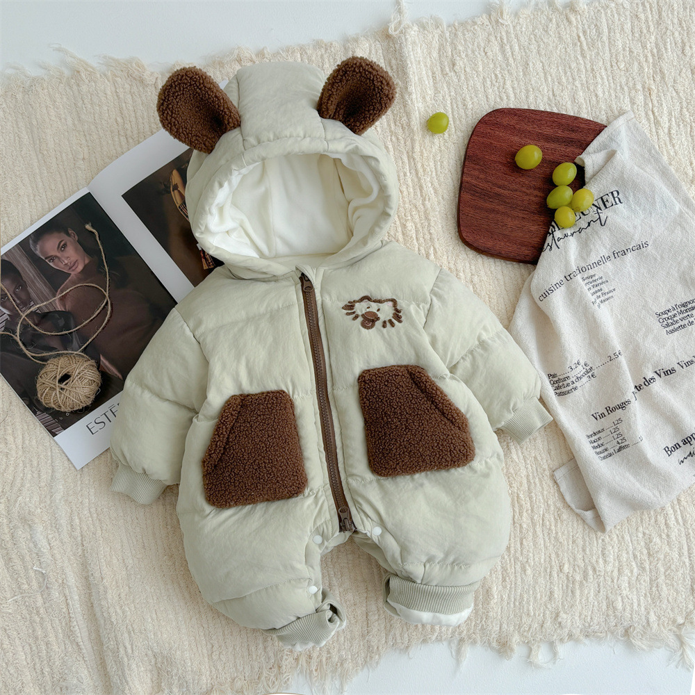 2024 nuevo bebé de invierno bebé coreano de dibujos animados lindo gato grueso cálido cómodo abrigo de algodón de una pieza suave