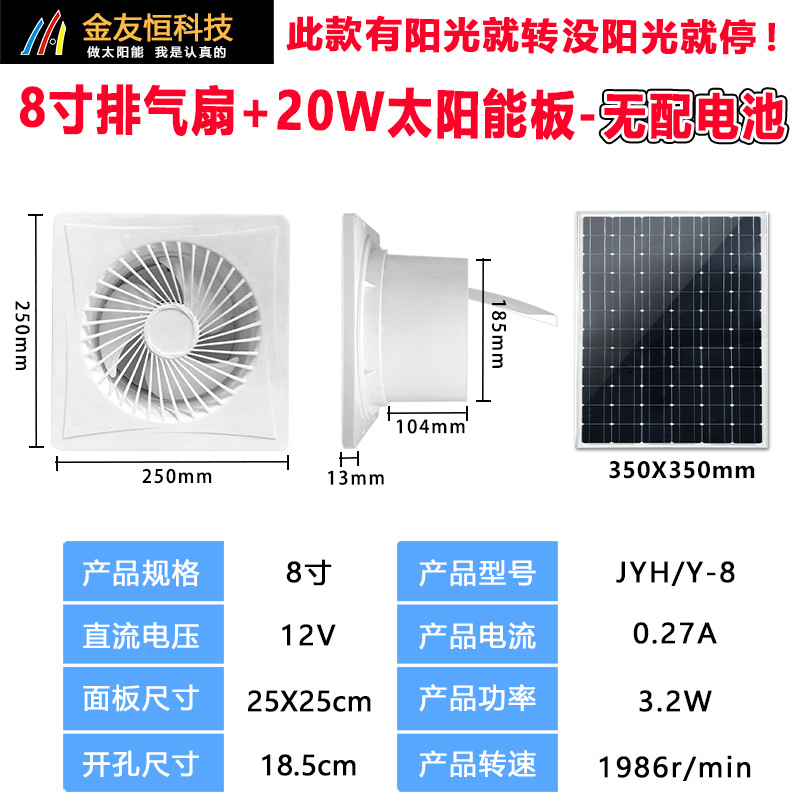 새로운 흰색 원형 8inch 팬 + 20W 태양 전지 패널